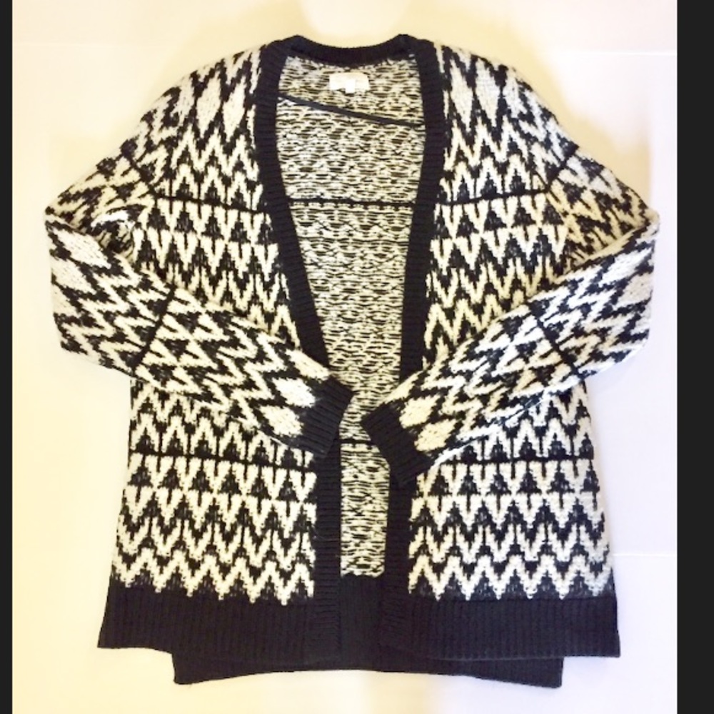 Lou & Grey Black & White Open Front Print Cardigan
